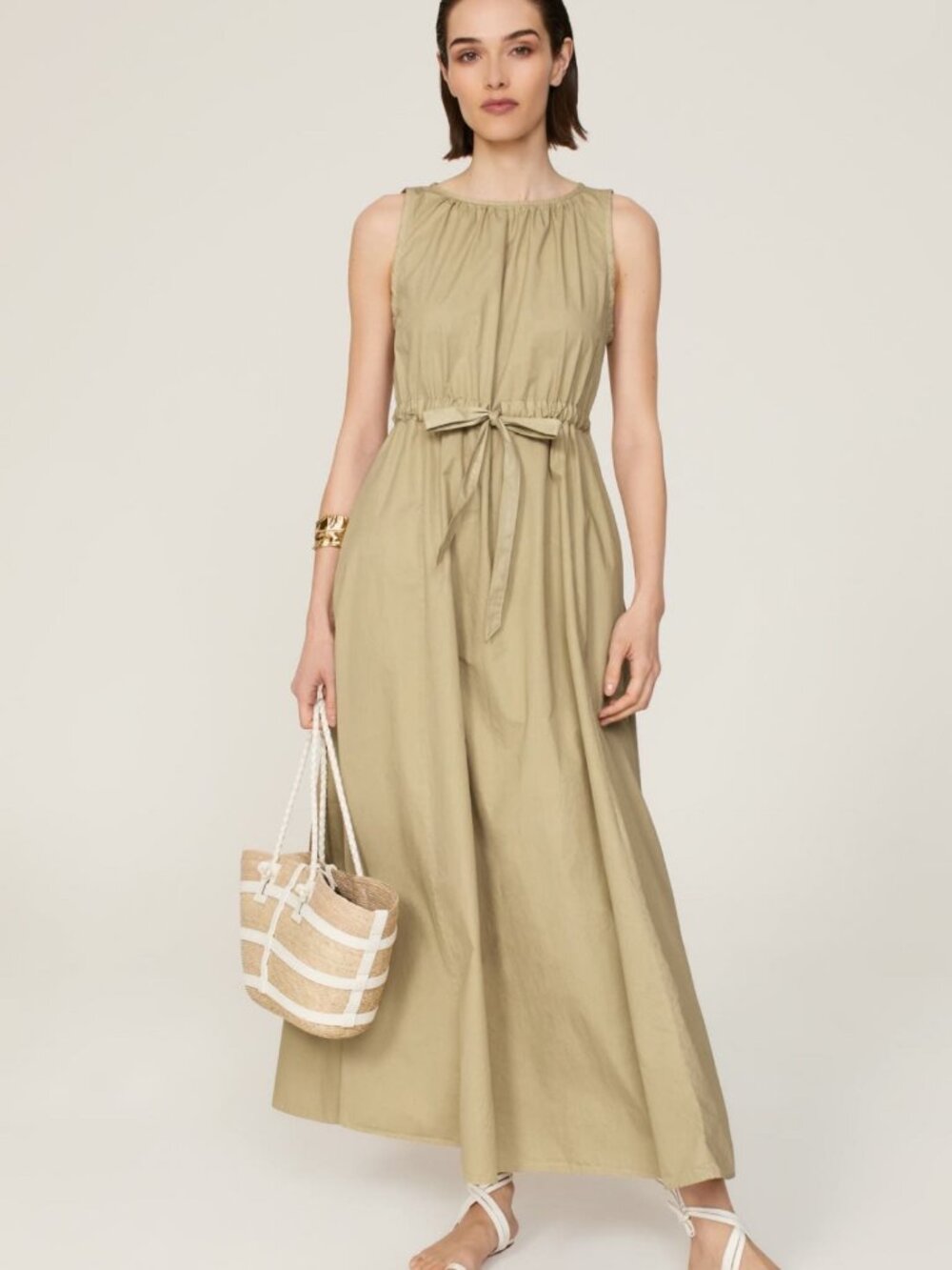 XiRENA Rhiannan Sleeveless Tie-Waist Maxi Dress in Khaki